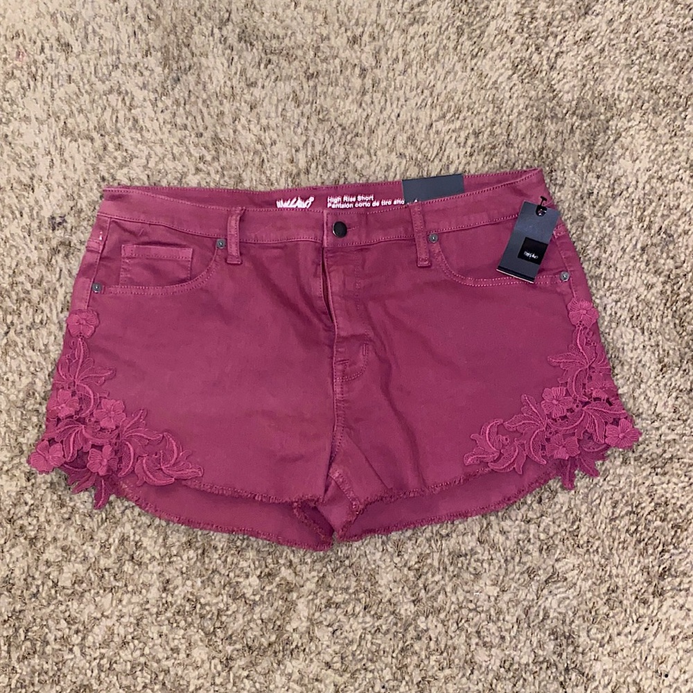 High Rise Jean Shorts Maroon Floral Embroidered - New with Tags Massimo